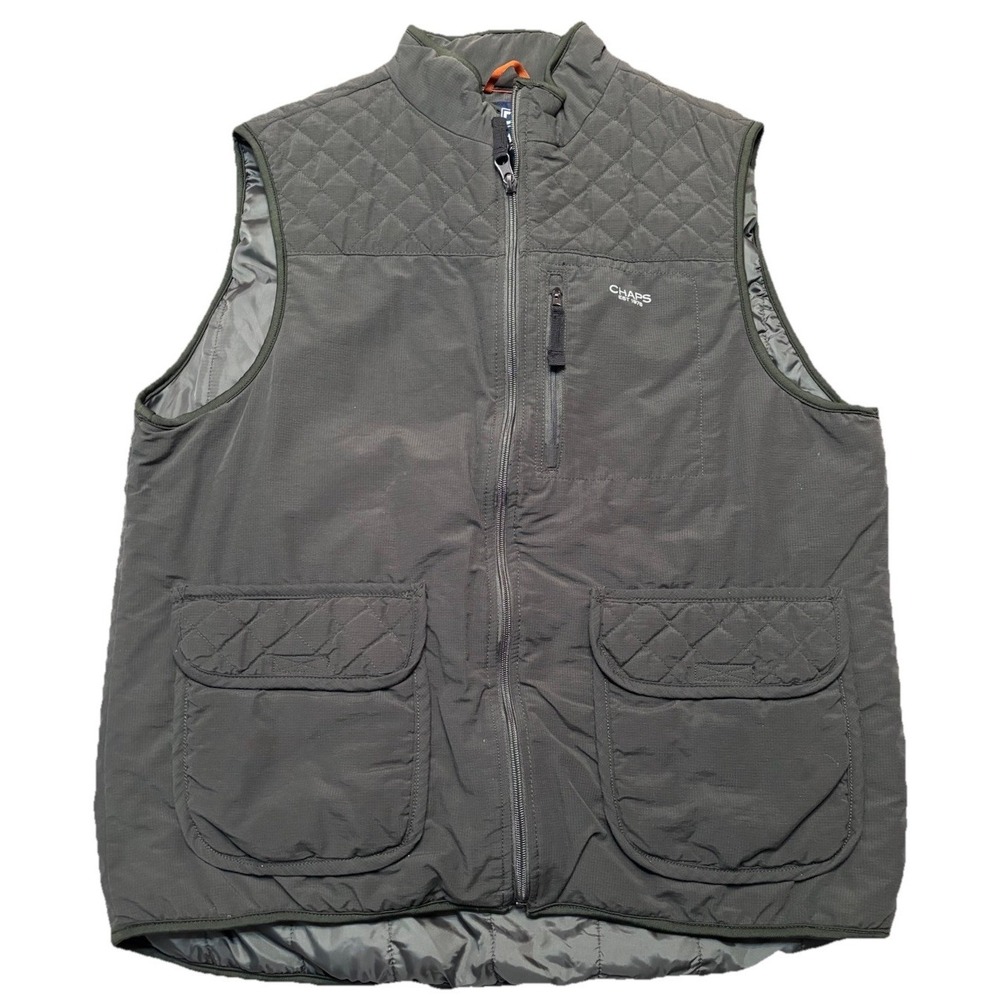 VTG Y2K Chaps Mens Quilted Vest Full Zip Hunter Green Size Large Flap Pockets